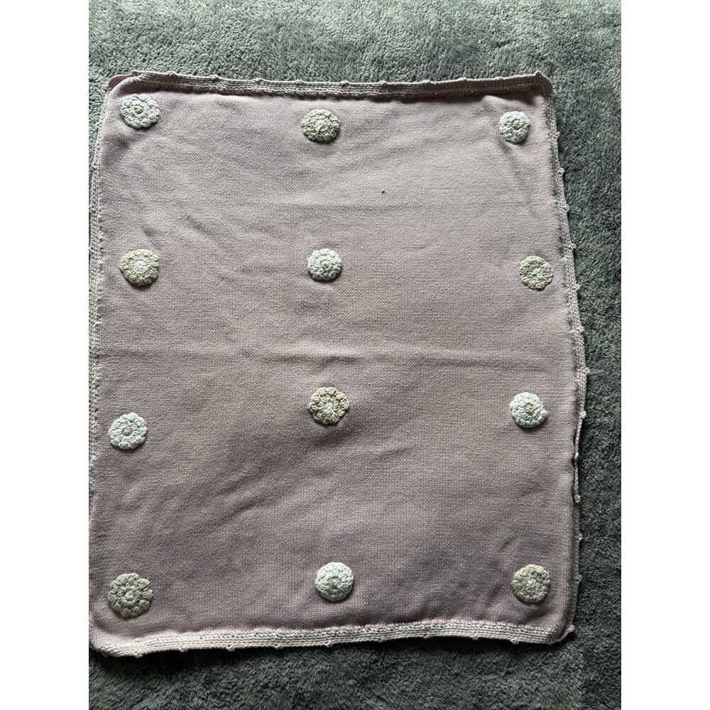 Pebble Fair Trade Knit Baby Blanket Pink Pom Dot Cotton 30x30 EUC